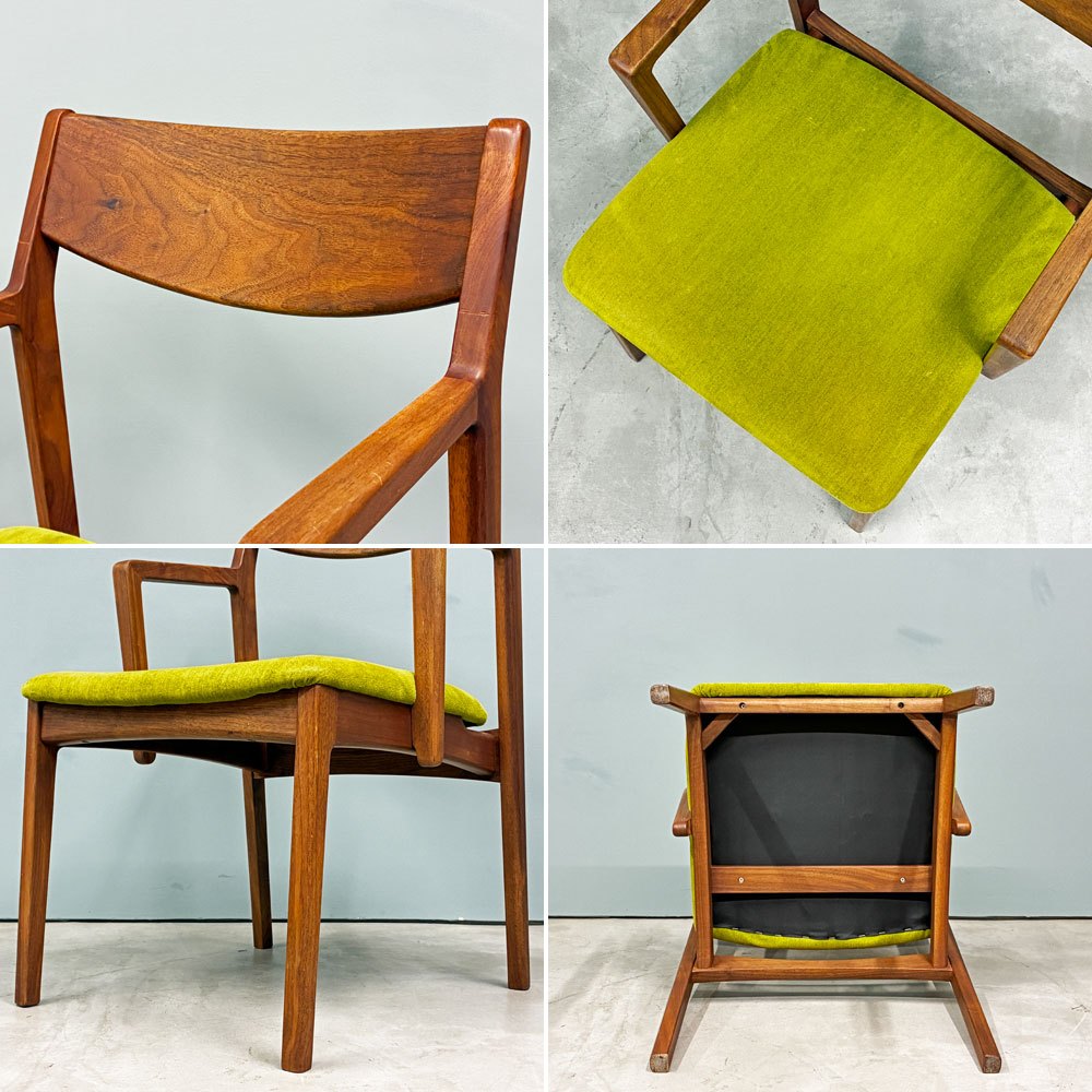木蔵 BOKURA ピーチェア P chair ハーフアーム ダイニングチェア ウォールナット ファブリックシート イエローグリーン 北欧モダン 定価￥43,890- B ◎