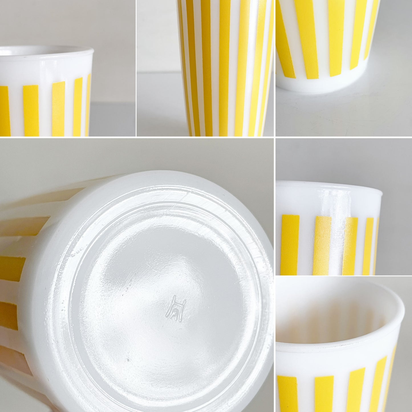 ヘーゼルアトラス Hazel Atlas  キャンディストライプ Candy Stripe ガラスタンブラー イエロー ミルクガラス 耐熱 50年代 USビンテージ ■