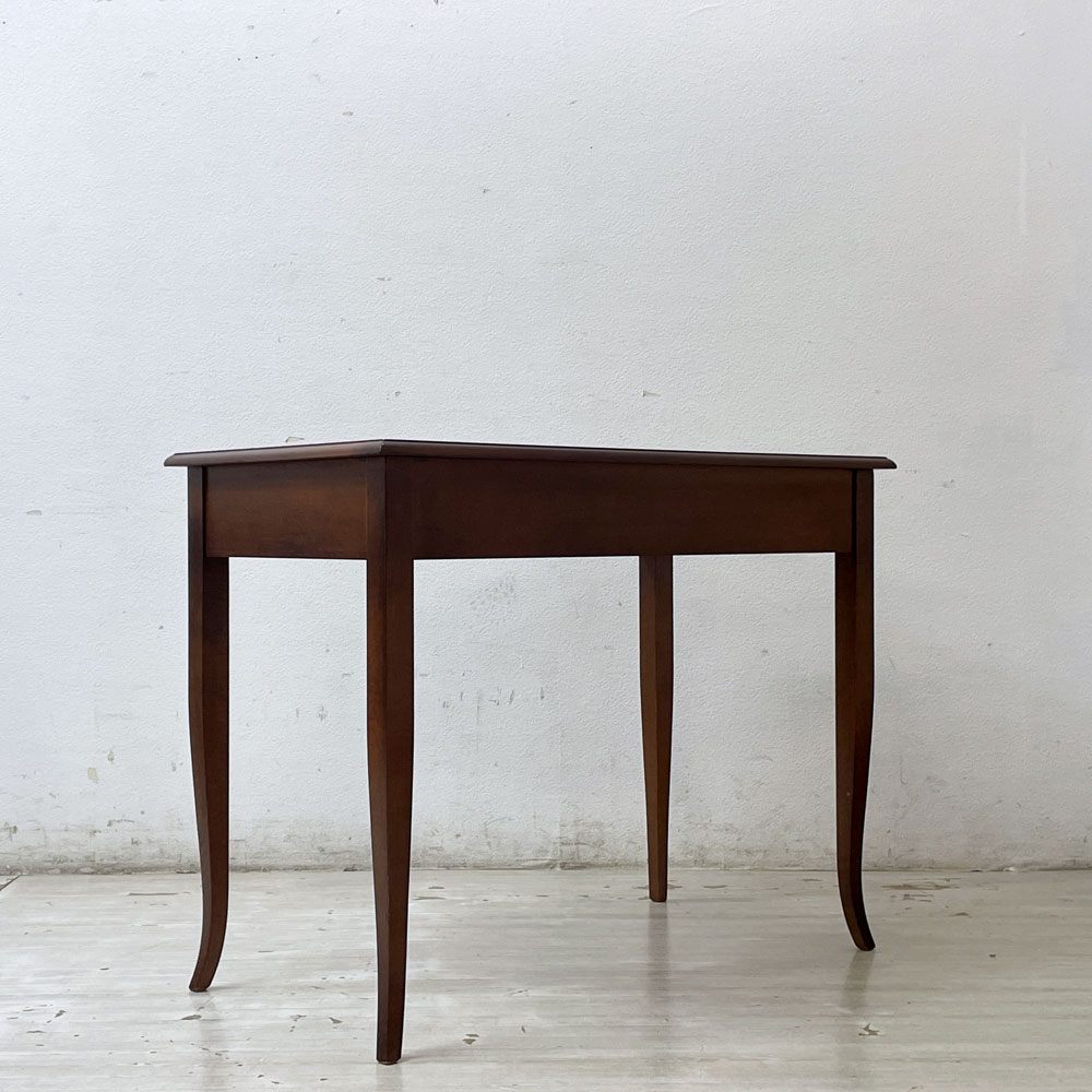 クラシカルデザイン Classical Design コンソールテーブル 木製デスク 天板レザー張り 箔押し 抽斗1杯 真鍮ハンドル ●