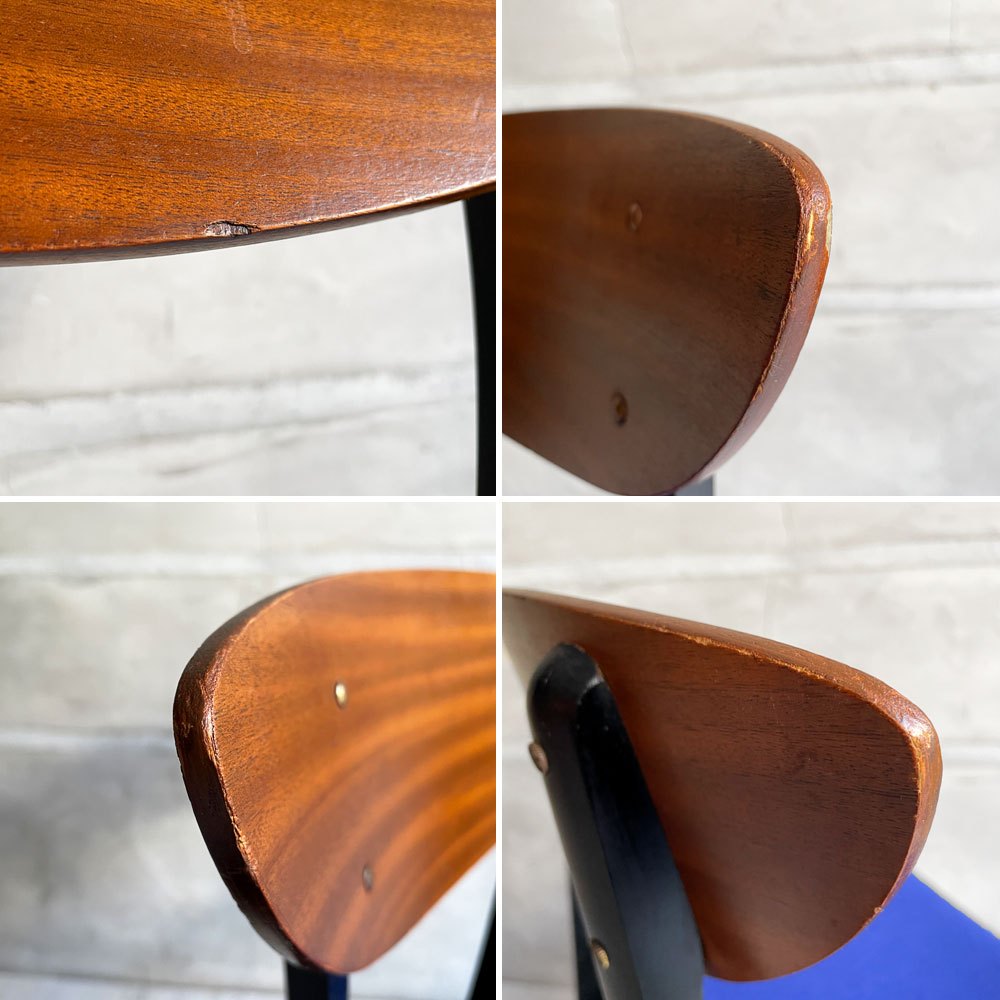 ネイサンファニチャー NATHAN Furniture  ダイニングチェア チークプライウッド ブラックフレーム ファブリック ブルー系カラー 英国 UKビンテージ 座面張り替え済み B ♪