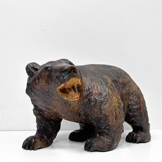 木彫り熊 彫刻 オブジェ 置物 伝統工芸品 アイヌ 民芸 北海道 荒木清峰作 ●