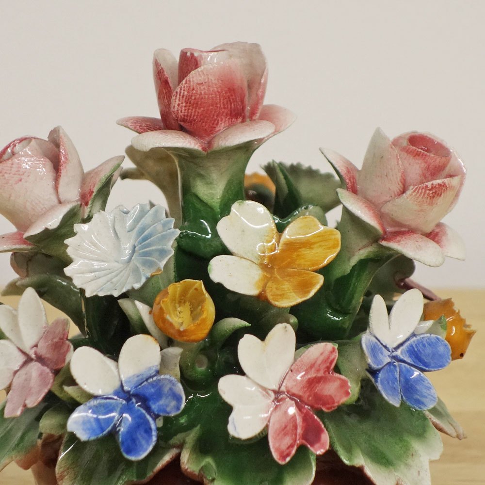 カポディモンテ CAPODIMONTE 陶花 フラワー オブジェ H11.3cm イタリア A ◎