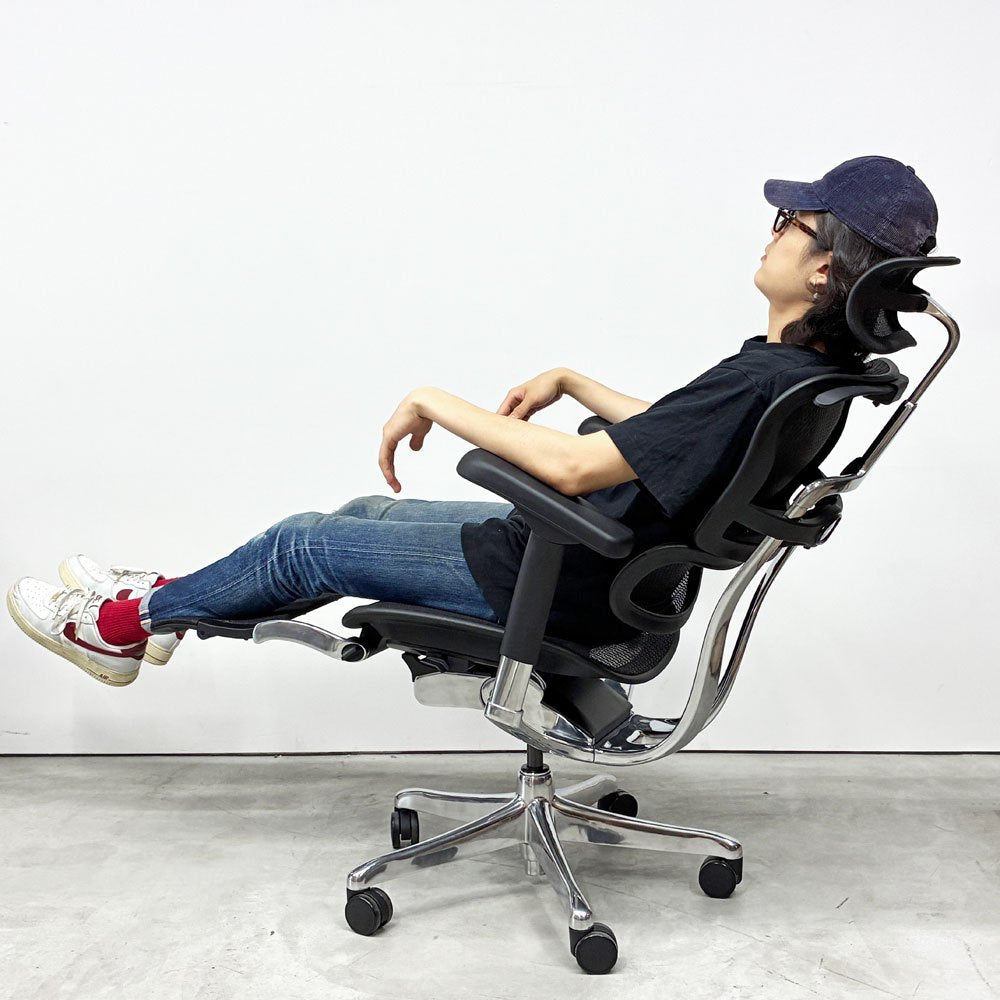エルゴヒューマン Ergohuman プロ2 オットマン PRO2 ottoman デスクチェア ブラックメッシュ オットマン内蔵式 メモリーロッキング 2024年製 定価￥293,700- ◎