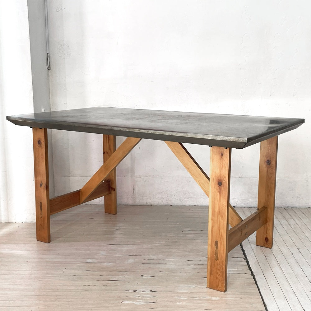 ジンクトップ ウッドベース Zinctop Wood base ダイニングテーブル Dining table アトリエテーブル 作業台 工業デザイン ★