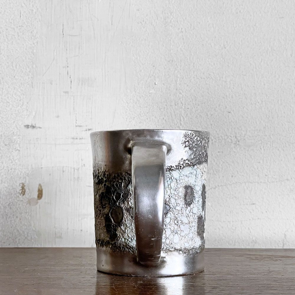 福村龍太 銀彩 マグカップ Φ7.5cm 日月窯 陶芸 現代作家 ■