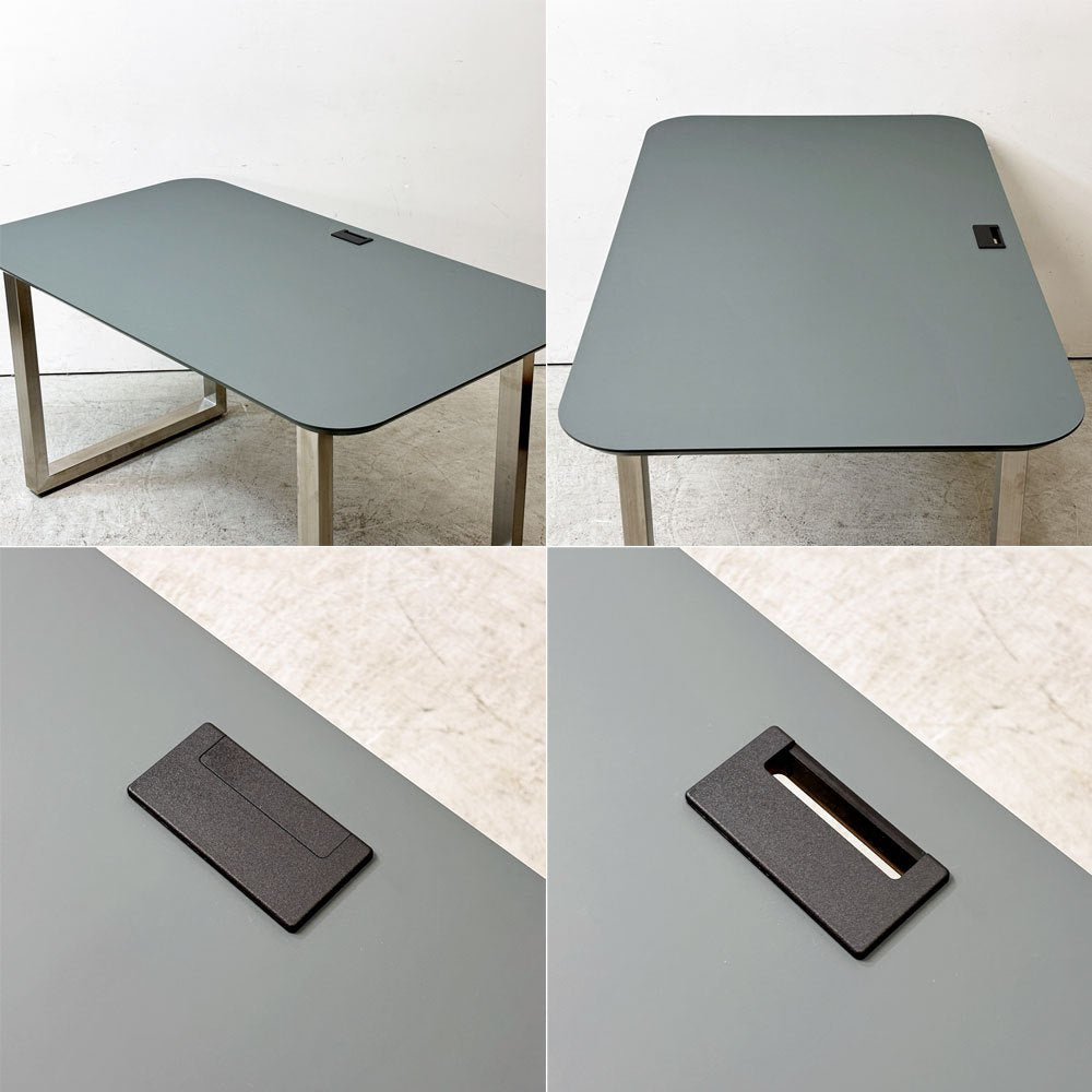 かなでもの KANADEMONO ザ・テーブル THE TABLE デスク FENIX NTM天板 オリーブカラー ステンレス スクエアレッグ 配線孔付 定価￥128,000- ●