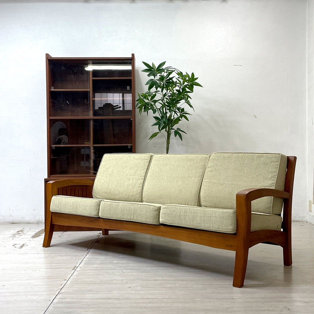 スキャンティーク SCANTEAK コニスカ KONISKA 3pソファ チーク無垢材 ラッカー仕上げ 替えカバー付き 北欧スタイル ●