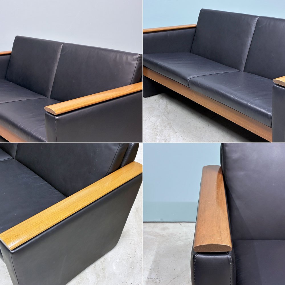 オーダーファニチャー Custom made furniture 木製フレーム ソファ ブラック PVCレザー ミッドセンチュリーデザイン ◎