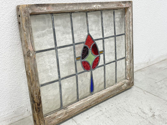 ヨーロピアンビンテージ ステンドグラス stained glass 木枠 窓枠 ディスプレイ パネル 店舗什器 シャビーシック ラスティック 〓