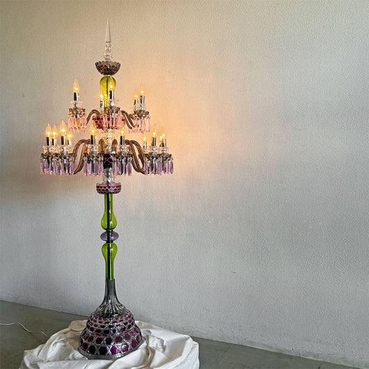 サンルイ SAINT-LOUIS アルルカン ARLEQUIN フロアライト 18灯 アメジスト×シャルトルーズ H204cm クリスタルガラス フランス エルメス取扱 定価2000万円以上 〓