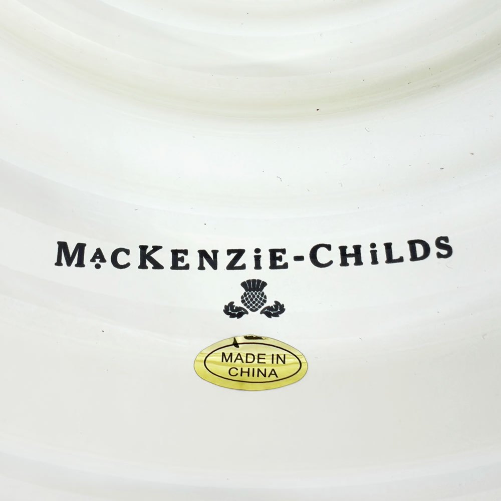 マッケンジーチャイルズ MACKENZiE-CHiLDS ワイルドローズ ケーキスタンド コートリーチェック柄 台座付き コンポート アメリカ ●
