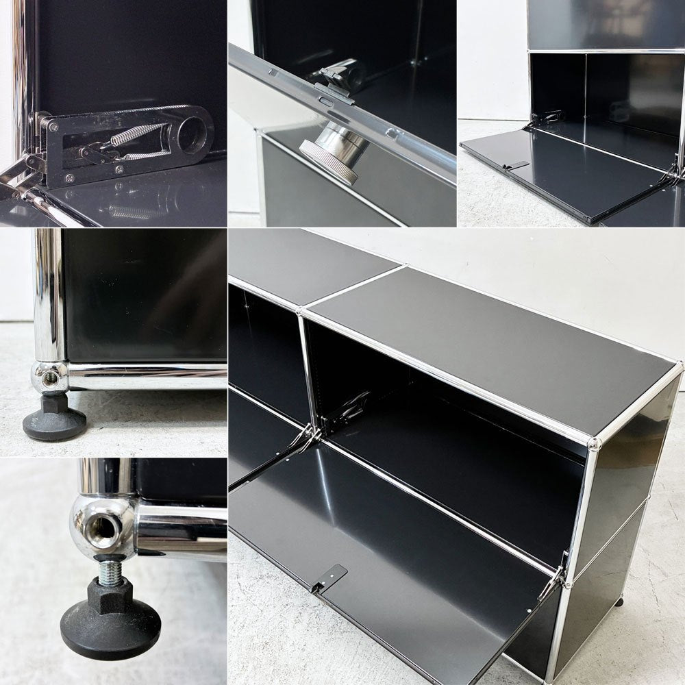 ユーエスエムハラー USM Haller モジュラーファニチャー キャビネット シェルフ 2列2段 ドロップダウンドア グラファイトブラック スイス モダンデザイン W152×D37×H74  ●