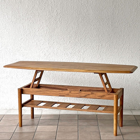 モモナチュラル Momo Natural リバーゲート RIVERGATE エレベーターテーブル センターテーブル オーク材 マガジンラック W125cm ◇