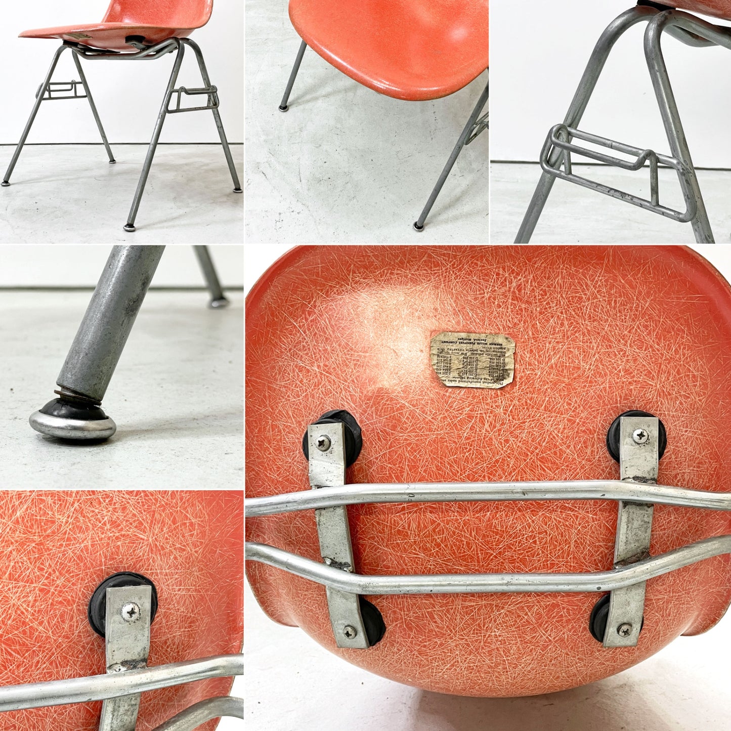 ハーマンミラー Herman Miller サイドシェルチェア セカンド 2nd FRP 初期 オレンジ系 エンボスレス すっぴんモデル スタッキングベース イームズ ビンテージ ●