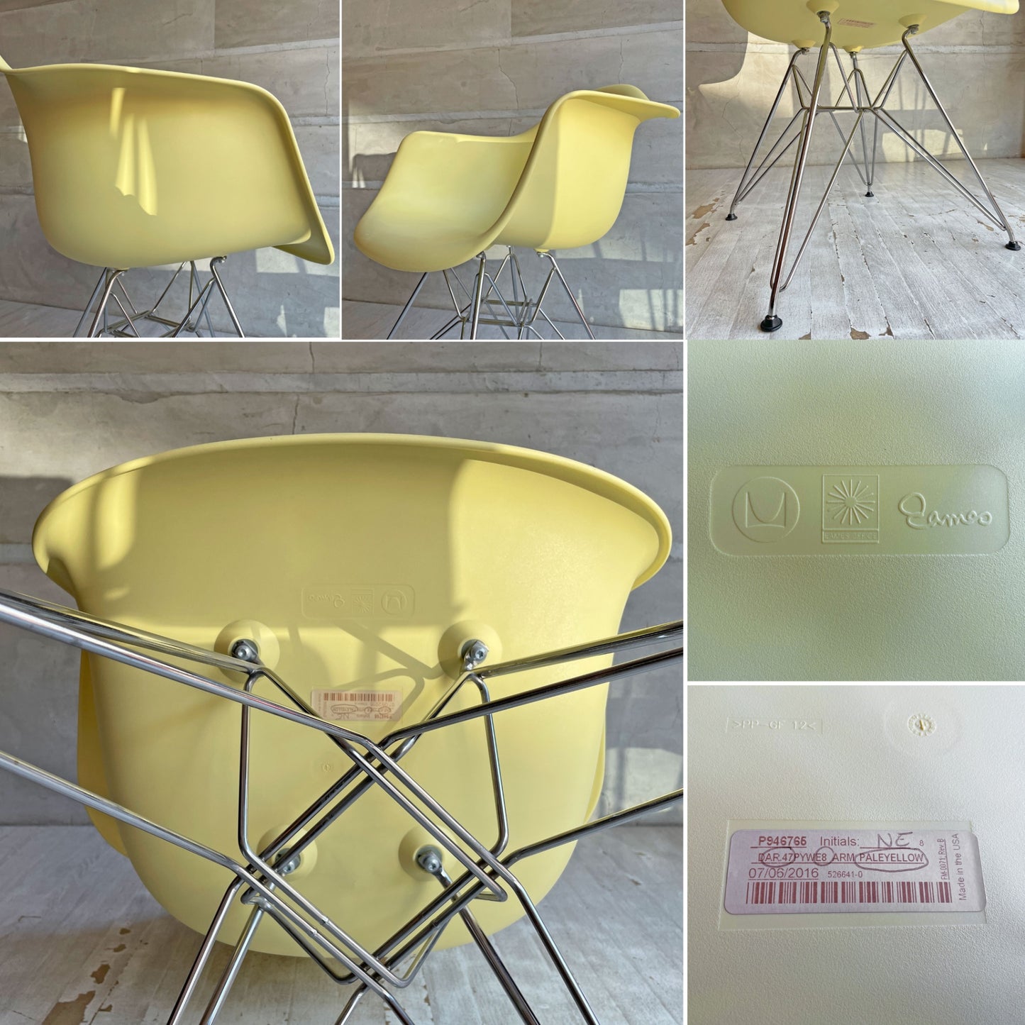 ハーマンミラー Herman Miller アームシェルチェア ポリプロピレン エッフェルベース ペールイエロー PALE YELLOW イームズ C&R ミッドセンチュリー 廃番カラー♪