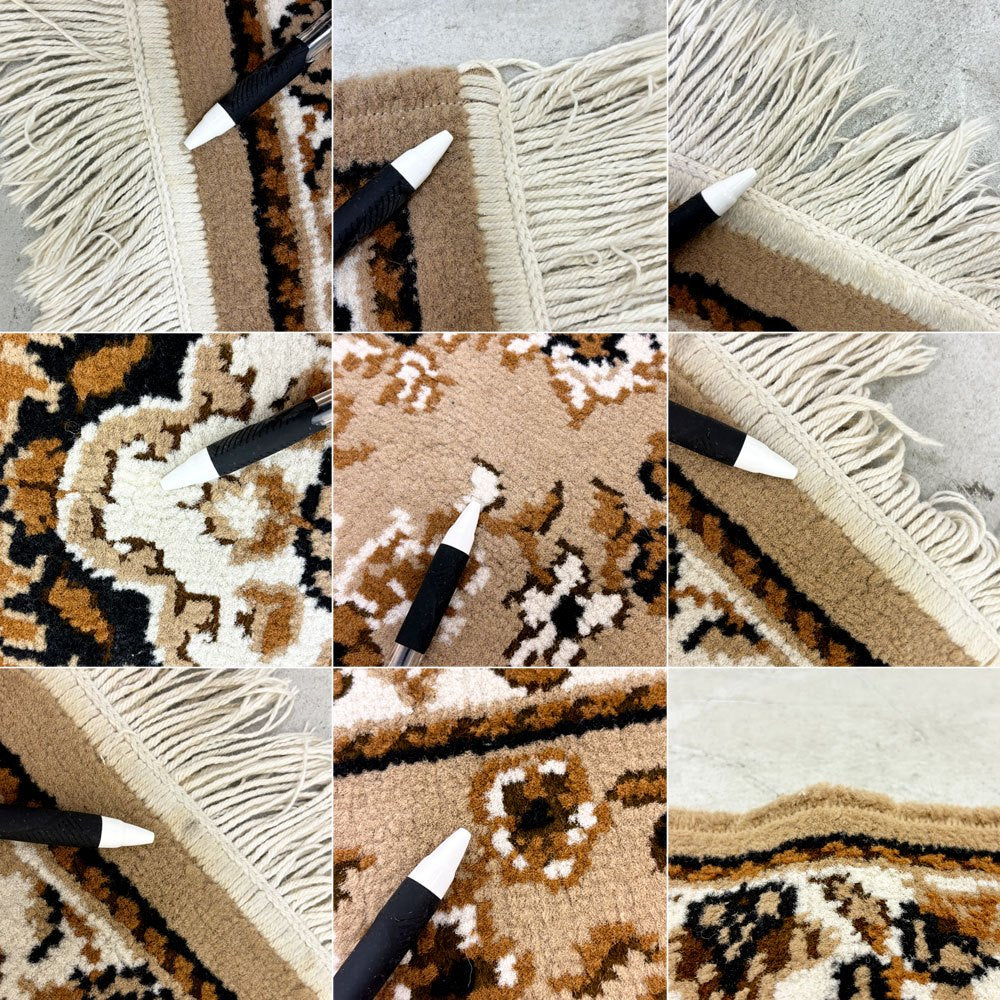 ベルギー ビンテージ ペルシャ絨毯柄 ラグマット 絨毯 幾何学模様 W140cm 現状品 ●