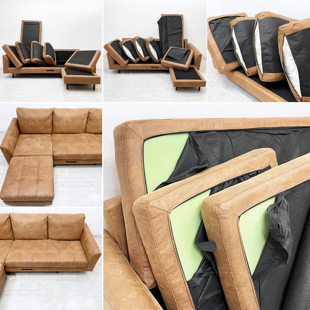 ジャーナルスタンダードファニチャー j.s.F ピーエスエフ カウチソファ PSF COUCH SOFA W210cm 3人掛けソファ オットマン レザー調 USB充電 コンセント付属 参考価格165,000円 ●