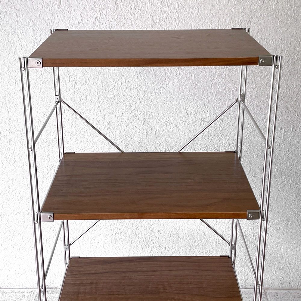 無印良品 MUJI ステンレスユニットシェルフ ウォールナット材 中 W58 × H120cm 1列4段 本棚 飾り棚 収納棚 シンプル ◇