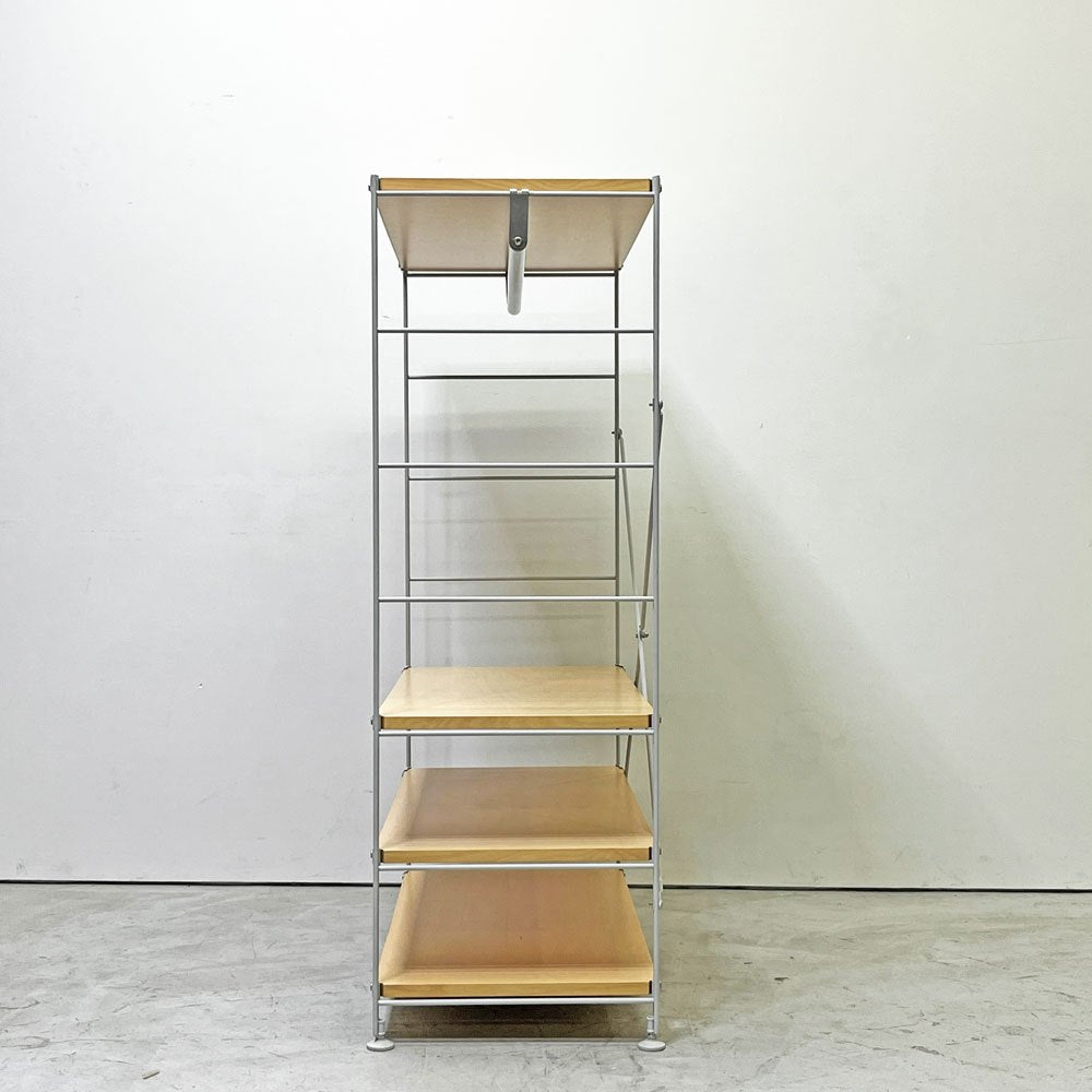 無印良品 MUJI スチールユニットシェルフ 木製棚板 ワイド・中 W86 4段 オープンシェルフ 本棚 飾り棚 ワードローブバー付き ●