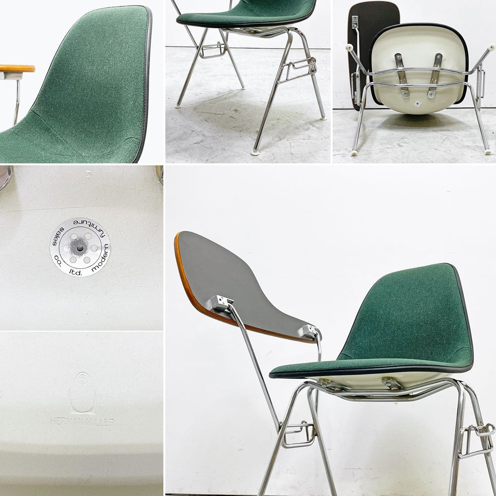 ハーマンミラー Herman Miller サイドシェルチェア セカンド 2nd ビンテージ アプホルスター スクールベース スタッキングベース 肘掛けテーブル付 イームズ ミッドセンチュリー D ●