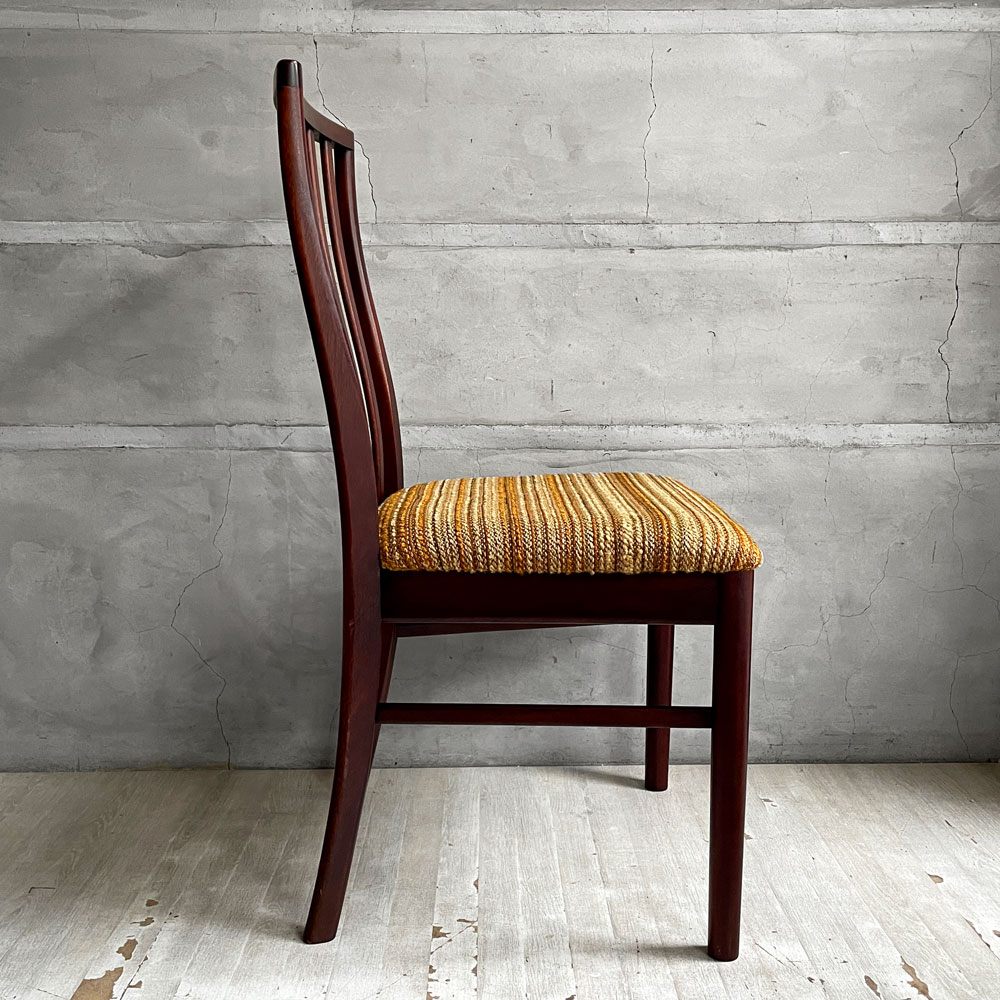 マッキントッシュ A.H.McINTOSH サイドチェア ダイニングチェア 4スラット ウッドフレーム ファブリックシート マホガニー材 UKビンテージ Vintage 英国家具 座面張替済  B ♪