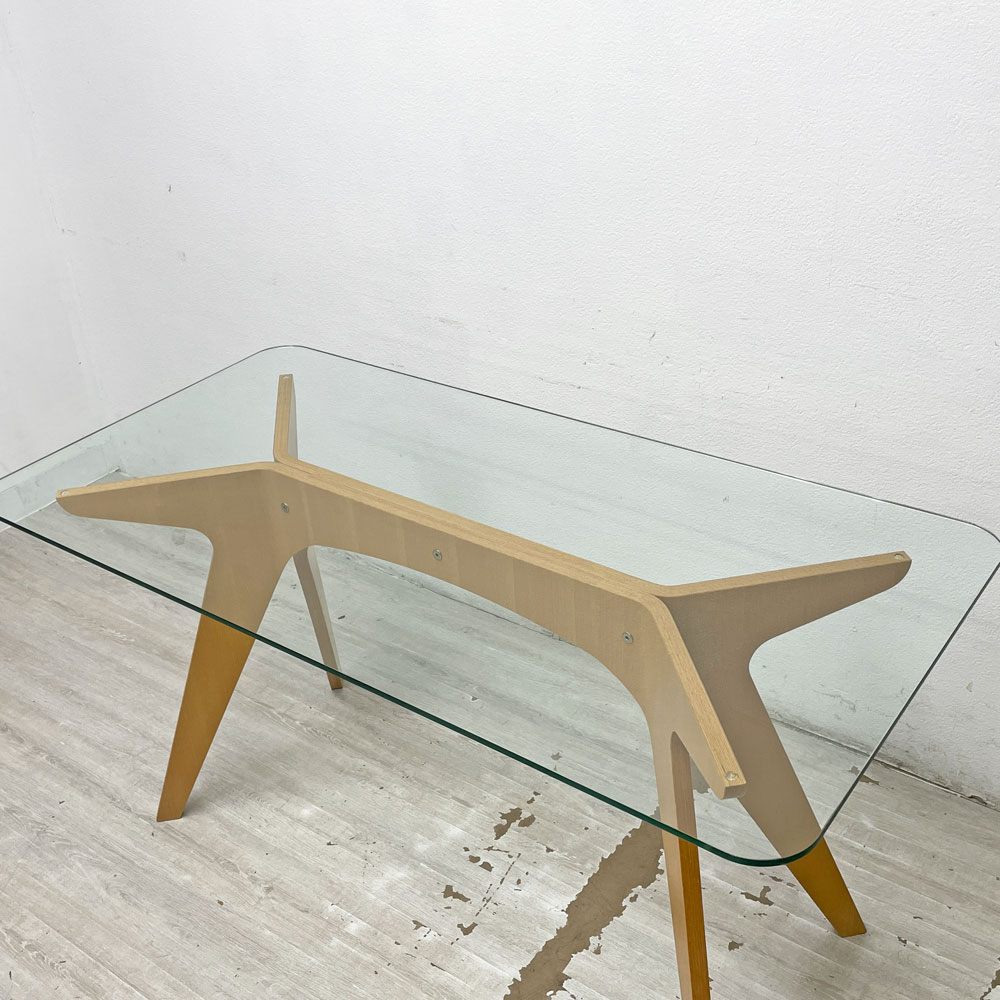 イーアンドワイ E&Y ペガサス ダイニングテーブル PEGASUS DINING TABLE Sサイズ W140cm ガラストップ ビーチ材 ナチュラル 定価￥154,000- ●