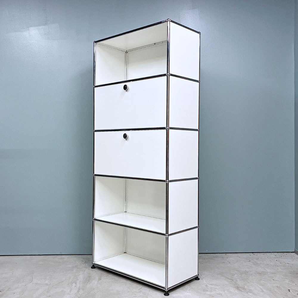 ユーエスエムハラー USMハラー USM Haller キャビネット シェルフ 1列5段 ドロップダウンドア ×2 ホワイト W77×D37×H179cm ◎