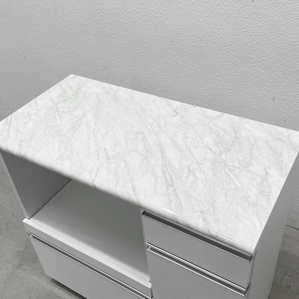 大川家具 大理石調 キッチンカウンター ホワイト W90cm 国産家具 〓