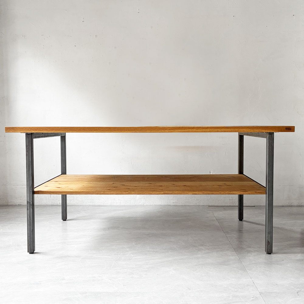 スクエアファニチャー SQUARE FURNITURE オーク 無垢材 ワーキングテーブル 作業台 アトリエテーブル W180cm アジャスター シェルフ付き インダストリアル 店舗什器 ★