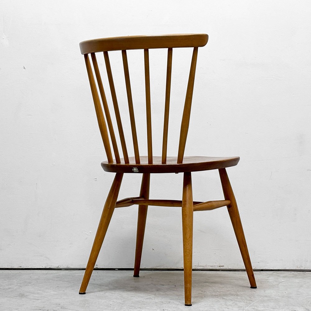 アーコール Ercol ボウバックチェア ファンバックチェア 5本タイプ エルム材 UKビンテージ Vintage 英国 横浜ダニエル製オリジナルクッション付 B ●