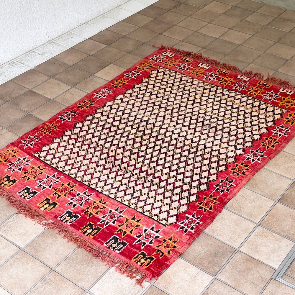 モロッカンラグ MOROCCAN RUG アジラル Azilal 手織り絨毯 ラグ 幾何学模様 180×125cm モロッコ ◇