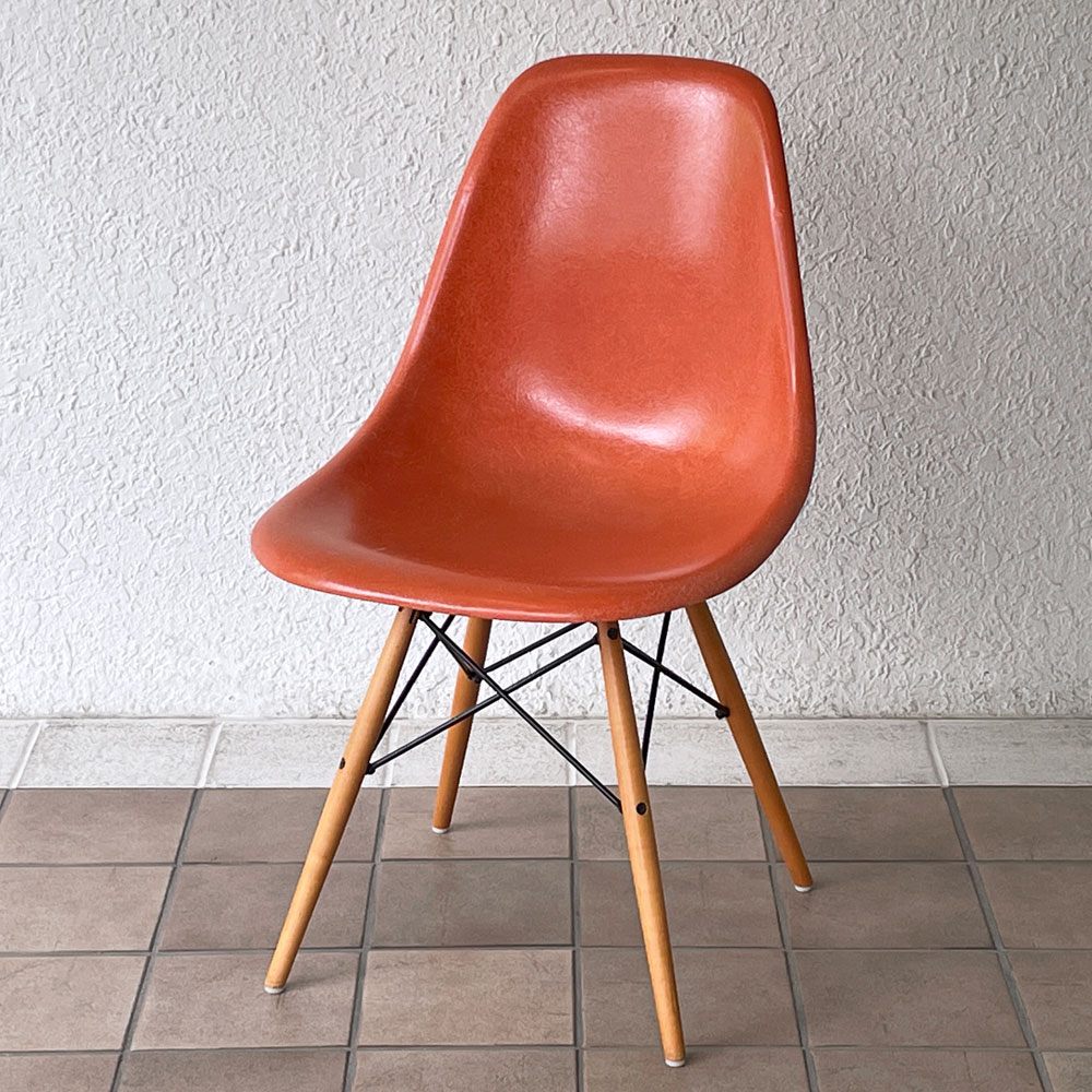 ハーマンミラー Herman Miller サイドシェルチェア セカンド 2nd FRP オレンジ ダウェルベース イームズ ビンテージ ミッドセンチュリー ◇
