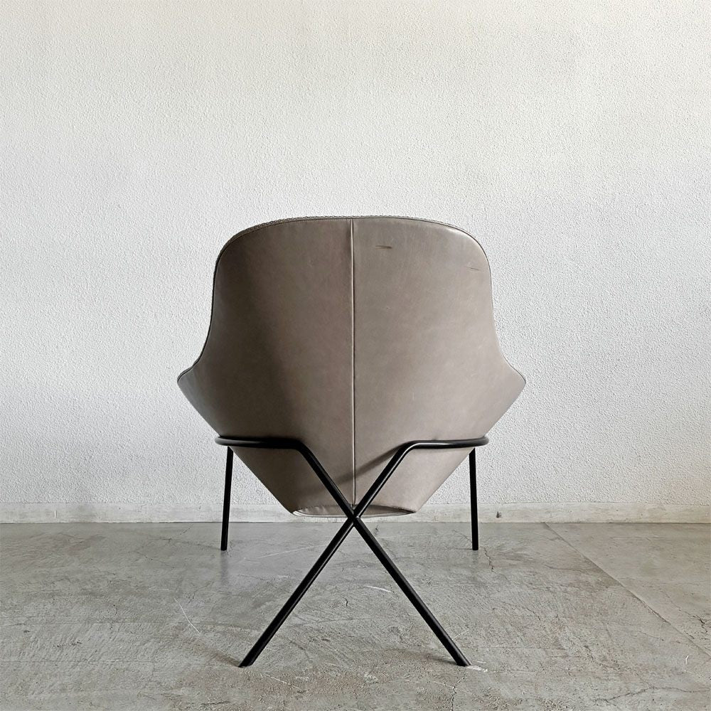 ザ・コンランショップ THE CONRAN SHOP クロスレッグ CROSS LEG ラウンジチェア＆オットマン 本革 グレー系レザー マグナス・ロング イギリス 〓