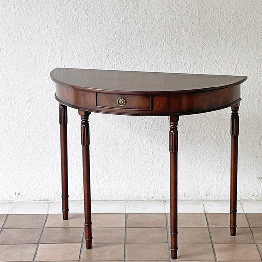 ビンテージ Vintage 半円形 木製 コンソールテーブル 1ドロワー デスク アンティーク クラシカルデザイン ◇