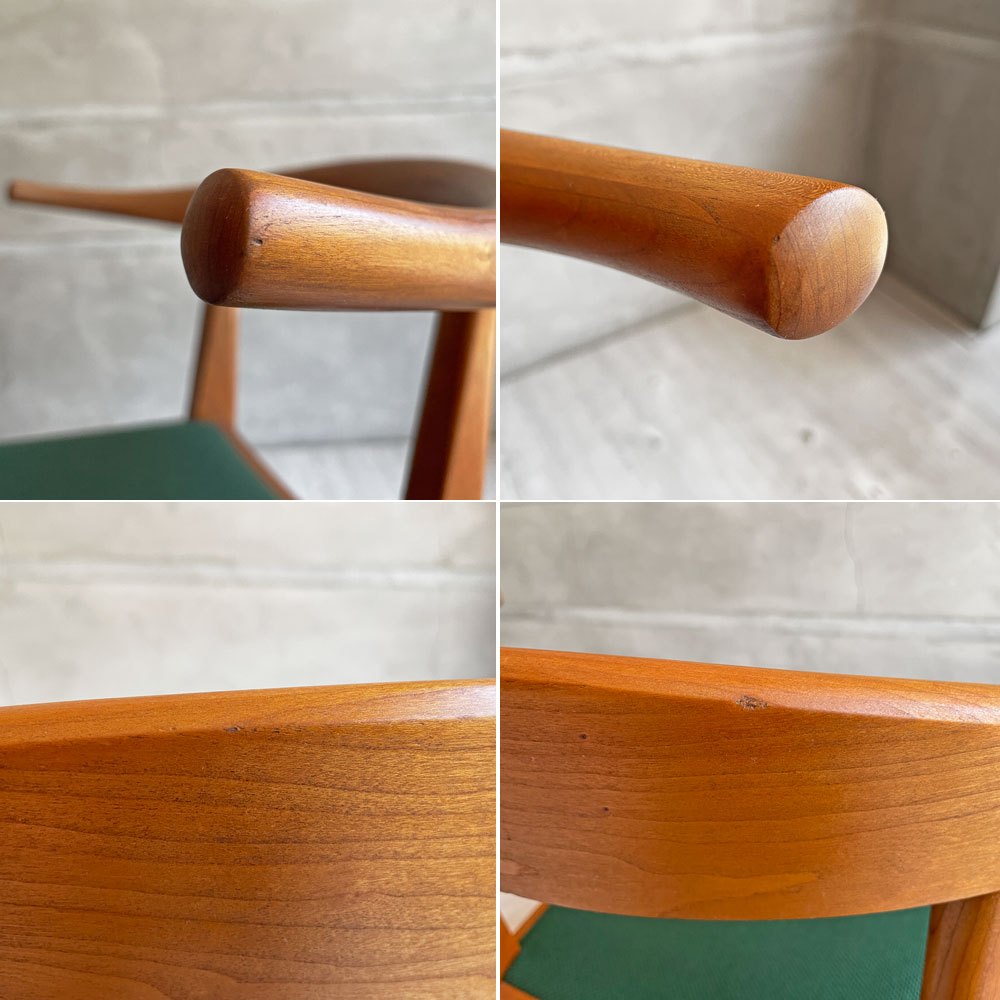 ウッドユウライクカンパニー WOOD YOU LIKE COMPANY アイチェア クッション AI CHAIR ハーフアームチェア チェリー無垢材 ファブリック グリーン 座面張替済 A ♪