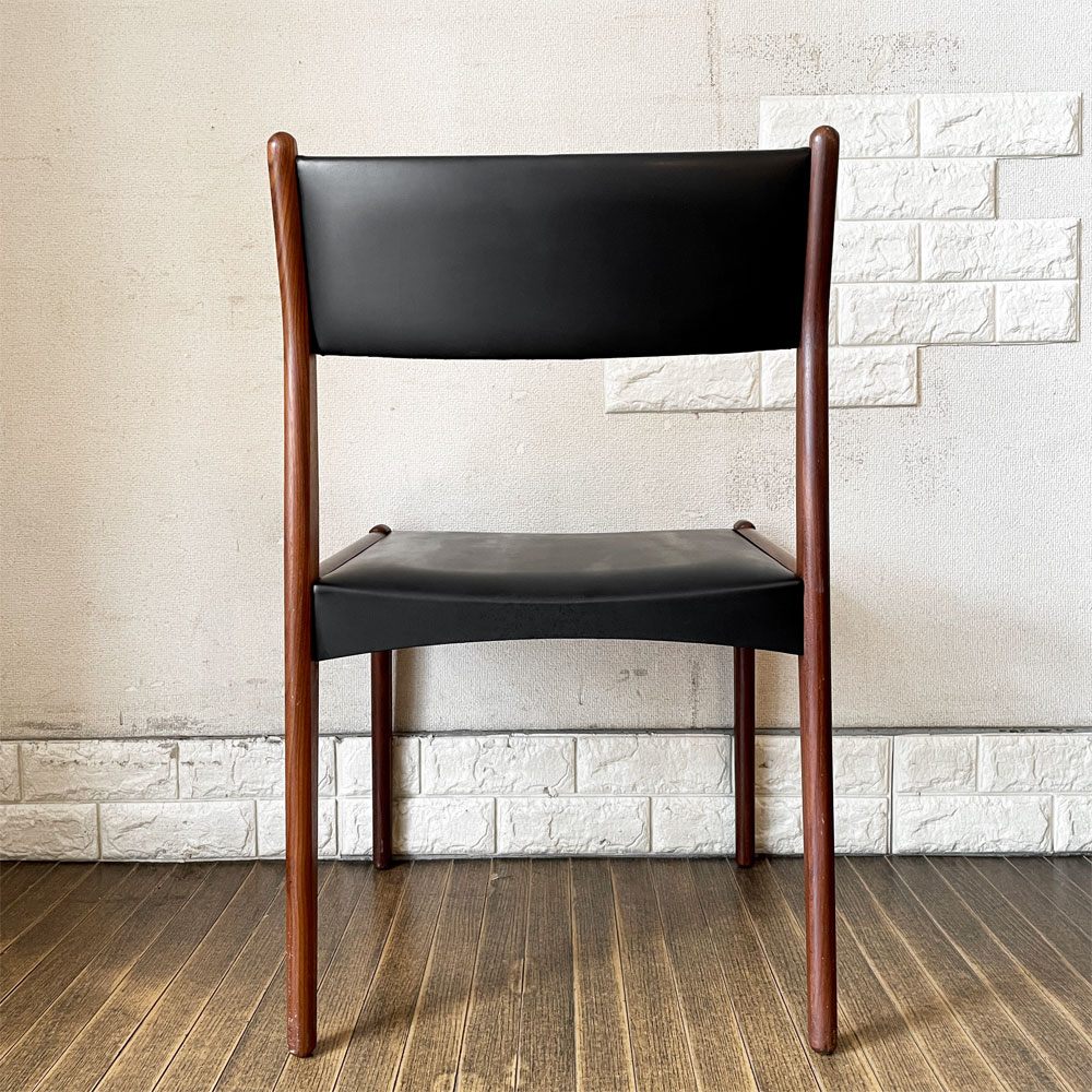 デンマークビンテージ Danish Vintage チーク材 ダイニングチェア PVCレザー ブラック 北欧家具 ◎