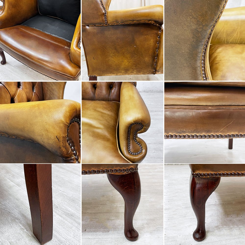 ロイズアンティークス Lloyd's Antiques リプロダクションシリーズ チェスターフィールド Q/Aウイングバックチェア 1シーターソファ 本革 猫脚 ●