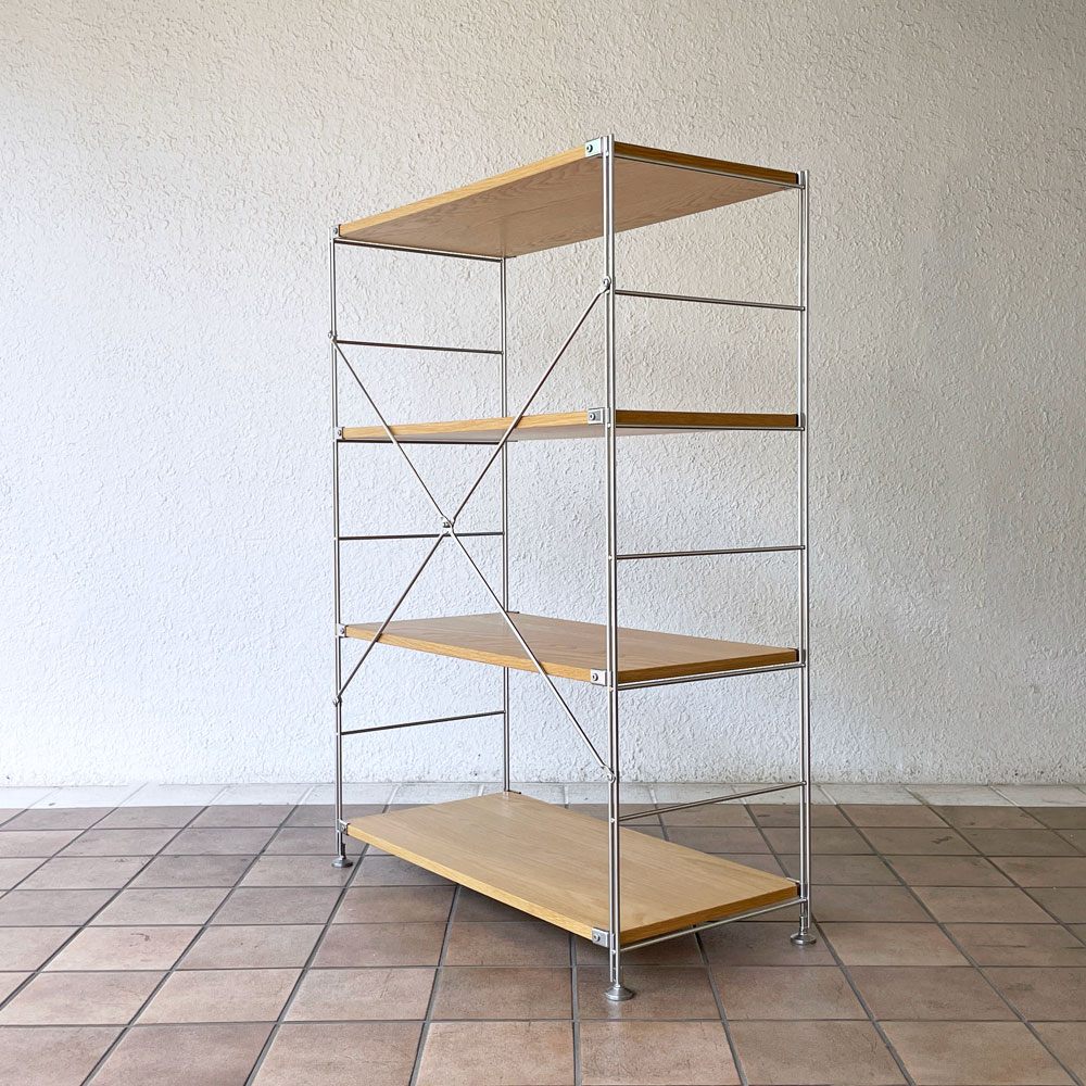 無印良品 MUJI ステンレスユニットシェルフ オーク材 4段 W86xH120cm ナチュラル シンプルデザイン 定価\27,900- ◇