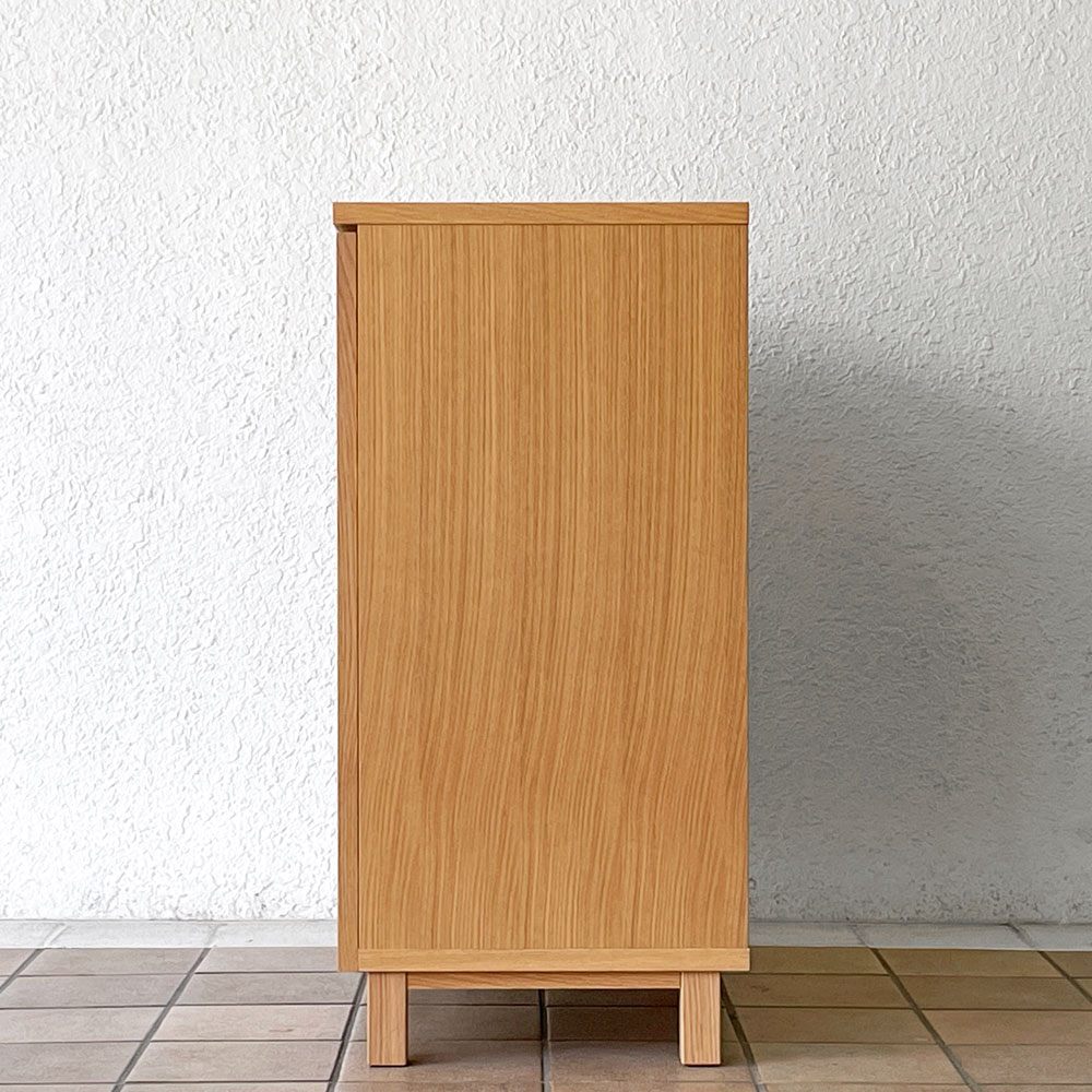 無印良品 MUJI オーク材 キャビネット ガラス扉 カップボード 食器棚 W80 ◇