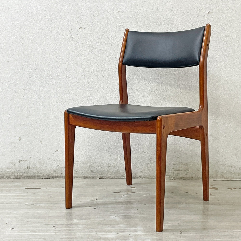 ディースキャン D-SCAN チーク材 ダイニングチェア アームレス レザー 本革 デンマークビンテージ 北欧 B ●