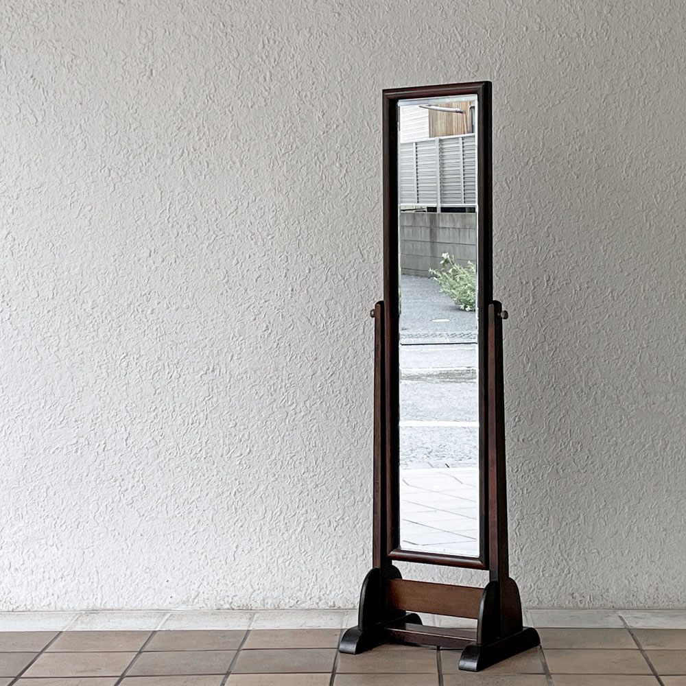 松本民芸家具 C型 姿見 スタンドミラー ミズメザクラ 無垢材 W31cm H112.5cm モダンデザイン ◇