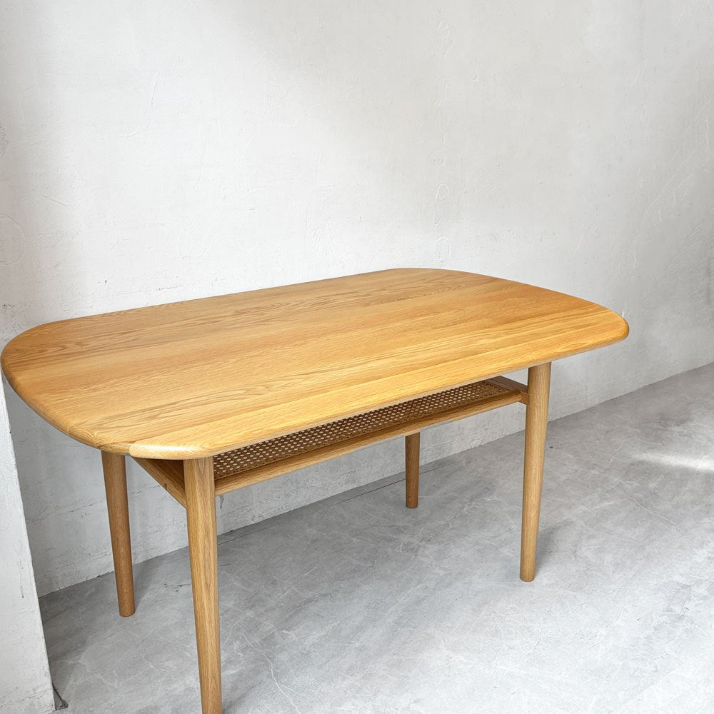 リセノ Re:CENO クルム culum ダイニングテーブル オーク無垢材 W130cm ラタン オーバル天板 ナチュラルスタイル モダン 美品 ★