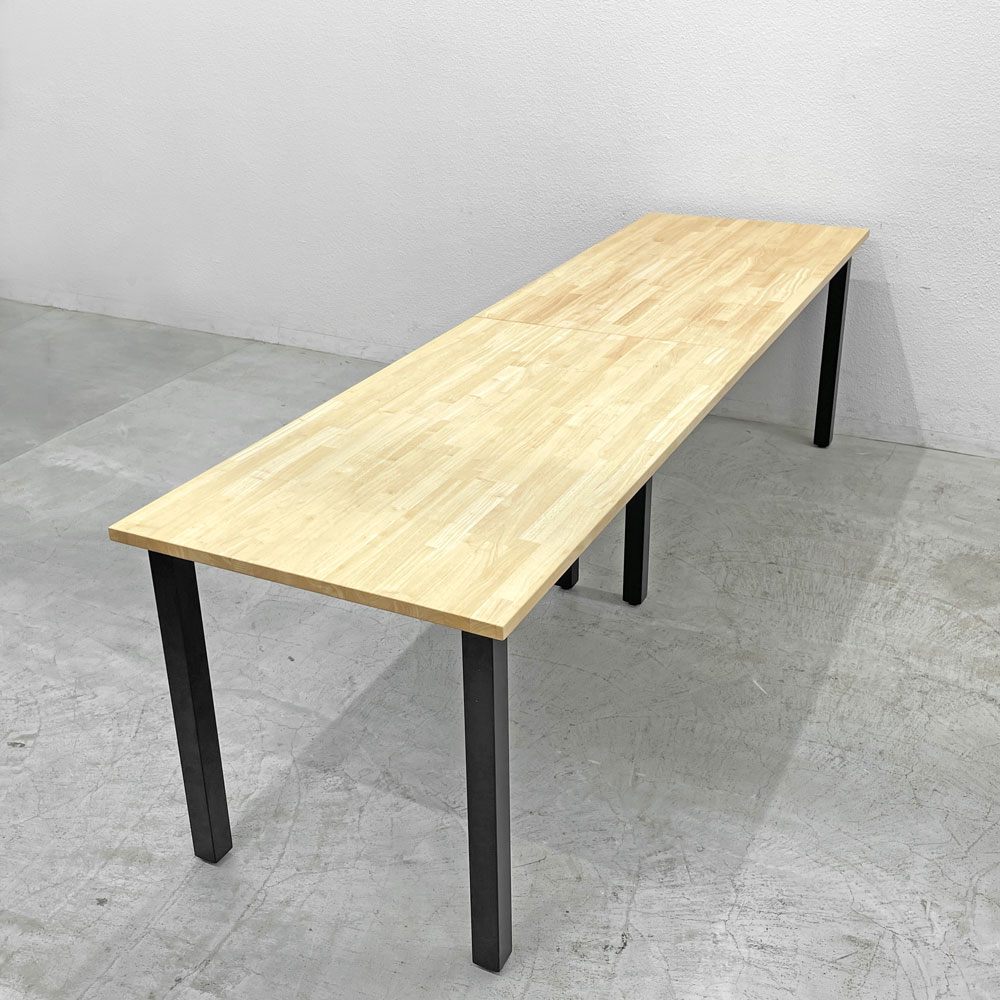 かなでもの KANADEMONO ザ・テーブル THE TABLE デスク ラバーウッド無垢材 W250xD70cm スチール スクエアバーレッグ ブラック B 〓