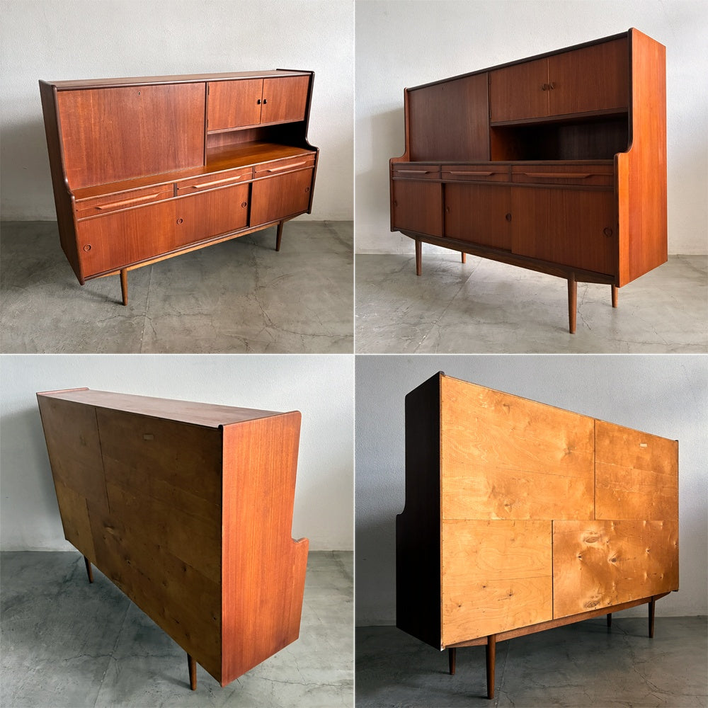 デンマーク 1960's ビンテージ チーク材 ハイボード 北欧家具 ミッドセンチュリー 収納家具 ライティングビューロー 本棚 セクレタリーブックケース 飾り棚 ハイサイドボード 食器棚 ホームバー リビングボード 〓