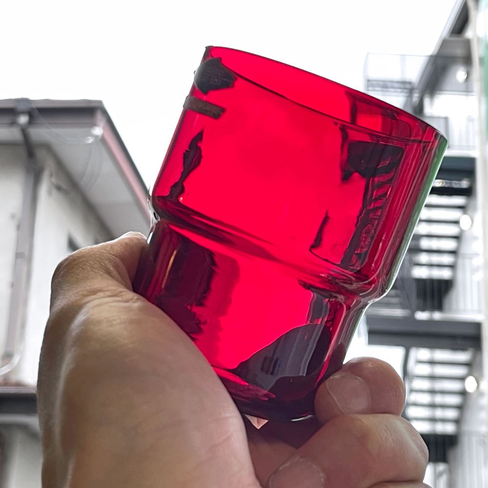 ヌータヤルヴィ Nuutajarvi #1718 スタッキンググラス Mサイズ H8.5cm レッド サーラ・ホペア ビンテージ ◇