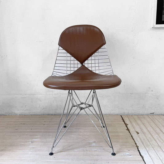 ハーマンミラー Herman Miller ワイヤーチェア Eames Wire Chair DKR2 エッフェルベース ビキニパッド付 ブラウンレザー C&R イームズ ミッドセンチュリー ★