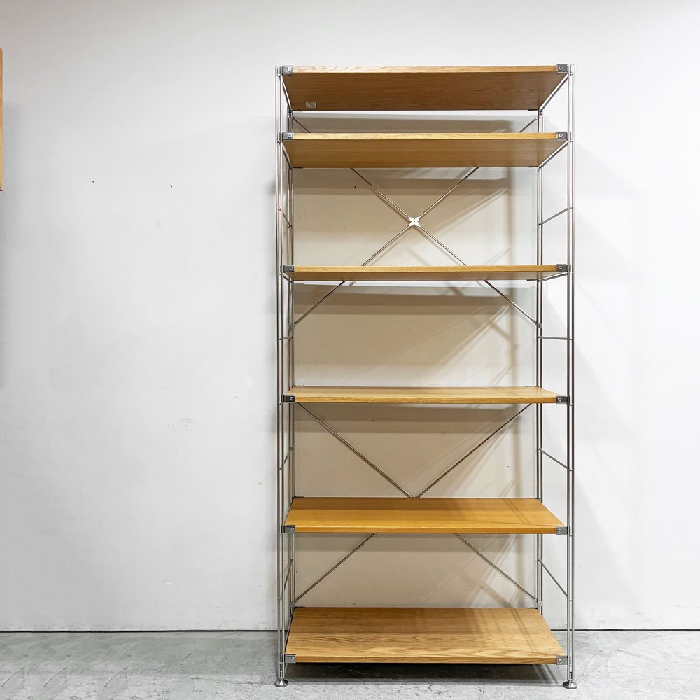 無印良品 MUJI ステンレスユニットシェルフ オーク材×タモ材 ワイド 大 W84 H175cm ナチュラルデザイン ●