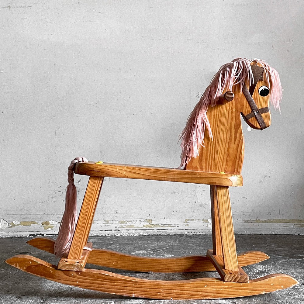 木馬 ロッキングホース 木製 面繋 乗用 玩具 H55cm ■