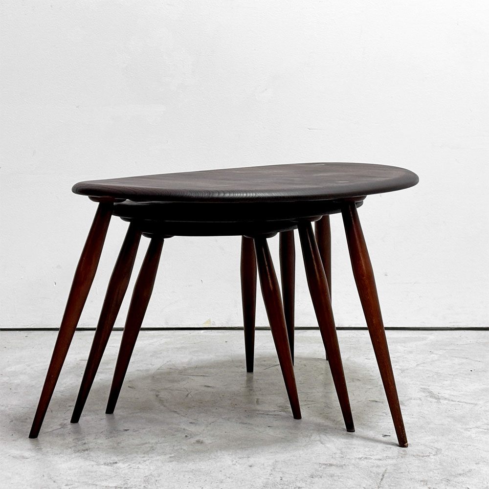 アーコール Ercol ペブル PEBBLE 354 ネストテーブル nest of tables サイドテーブル ビーチ×エルム材  ブルーラベル UKビンテージ●