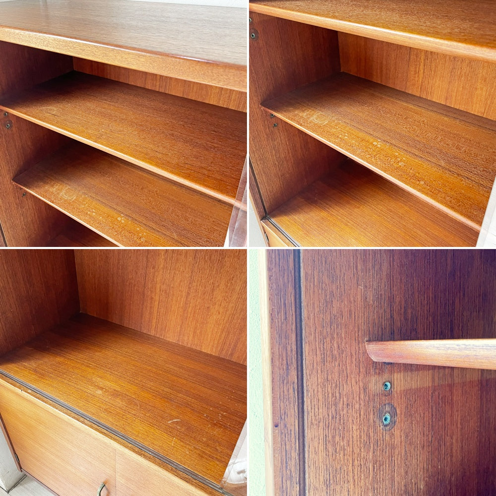 ジャパンビンテージ チーク材 ガラスキャビネット リビングボード 棚板5枚 3ドロワー 北欧スタイル ブロカント 水屋 ジャパニーズモダン ★